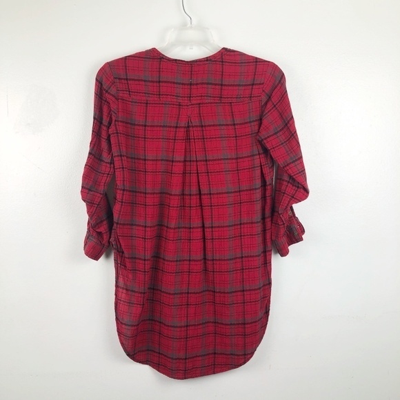 🦋  ANTHROPOLOGIE HOLDING HORSES Red Flannel Tunic XS Penny Plaid Henley Top - Picture 3 of 6